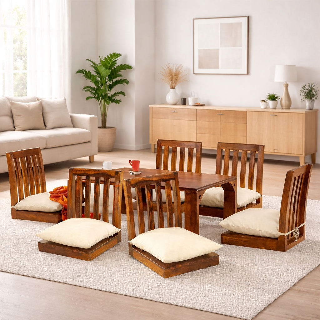 Japanese 6 Seater Dining Table | Honey Finish – Goyal Handicraft