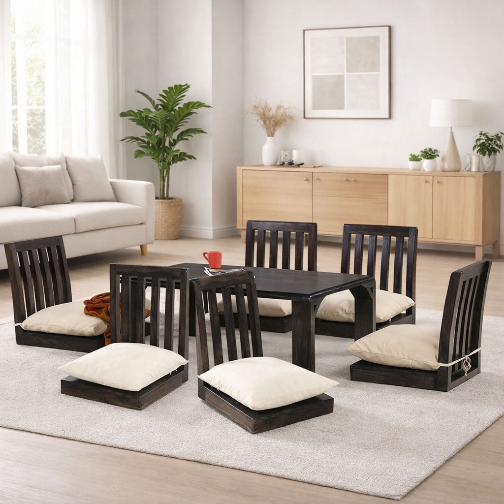 Japanese 6 Seater Dining Table | Walnut Finish