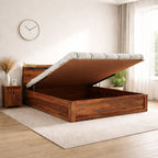 King Size Bed With Hydraulic Box Storage | Honey Finish