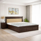 King Size Box Storage Double Bed Cot Palang - Cream & Walnut