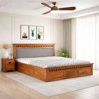 King Size Box Storage Double Bed Cot Palang - Grey & Honey