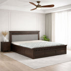King Size Box Storage Double Bed Cot Palang - Grey & Walnut
