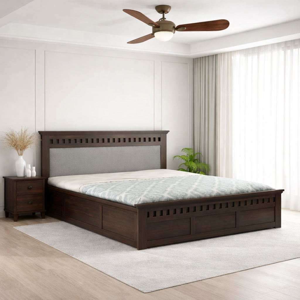 King Size Box Storage Double Bed Cot Palang - Grey & Walnut