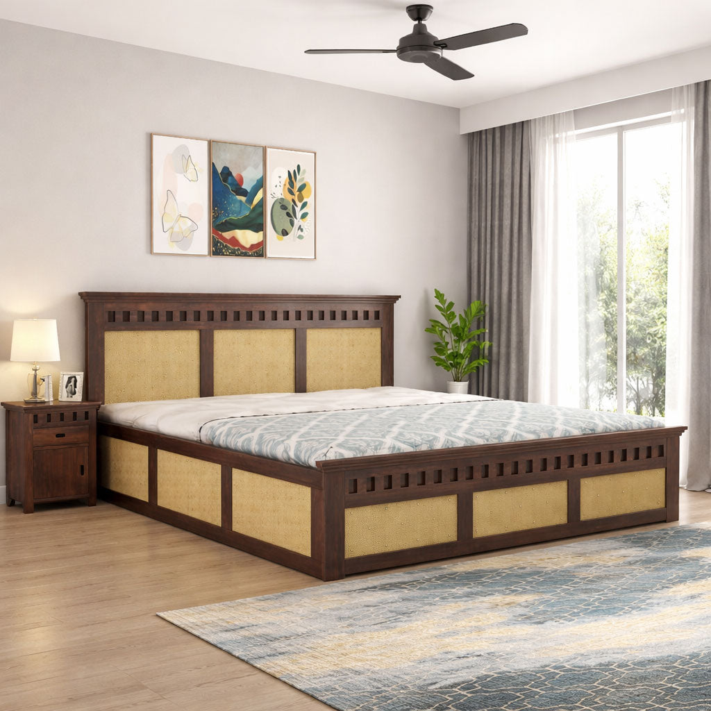 King Size Cane Bed With Box Storage | Walnut Finish