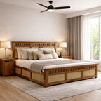 King Size Cane Bed with Box Storage | Honey Finish