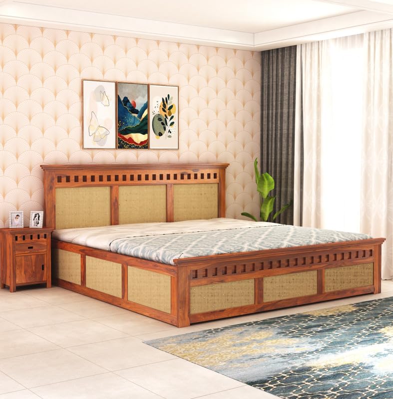 King Size Cane Bed with Box Storage | Honey Finish