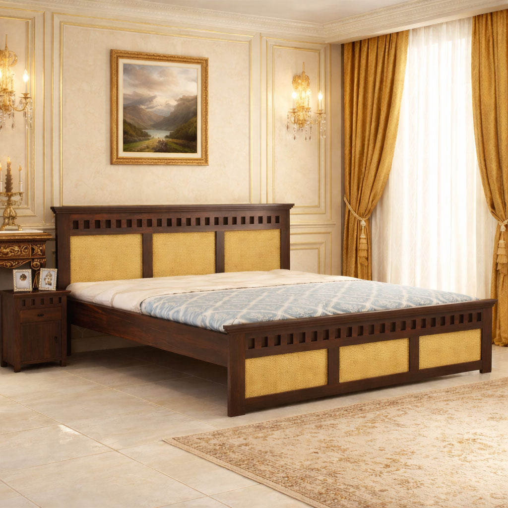 King Size Double Cot Bed Without Storage | Walnut Finish