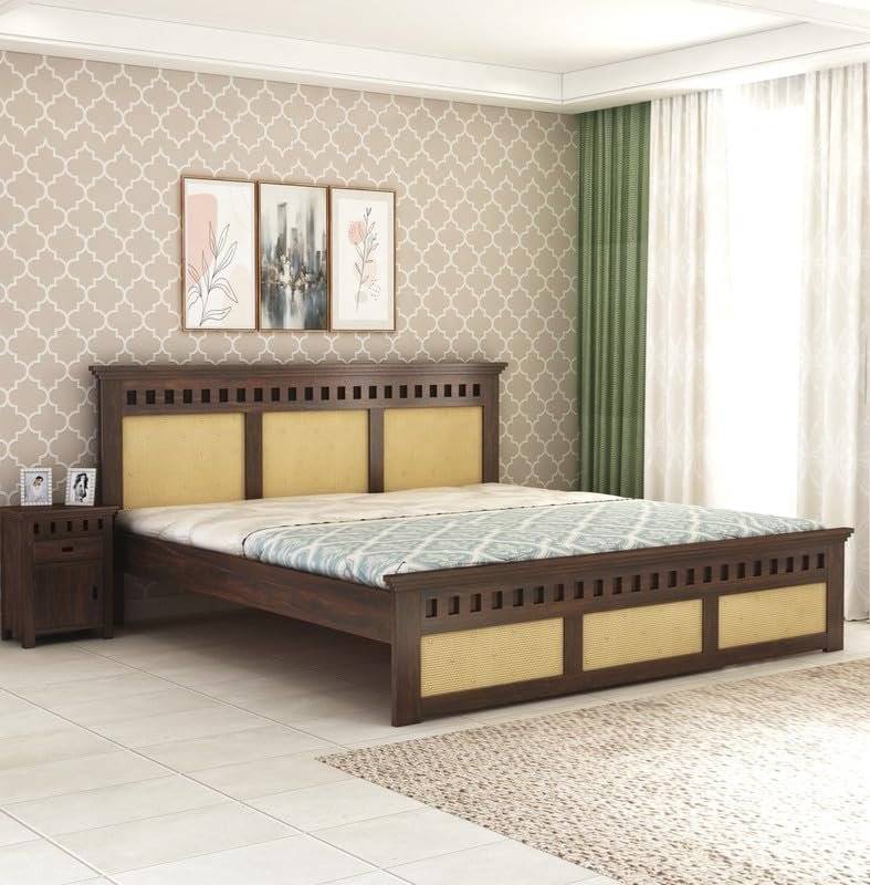 Queen Size Double Cot Bed Without Storage | Walnut Finish