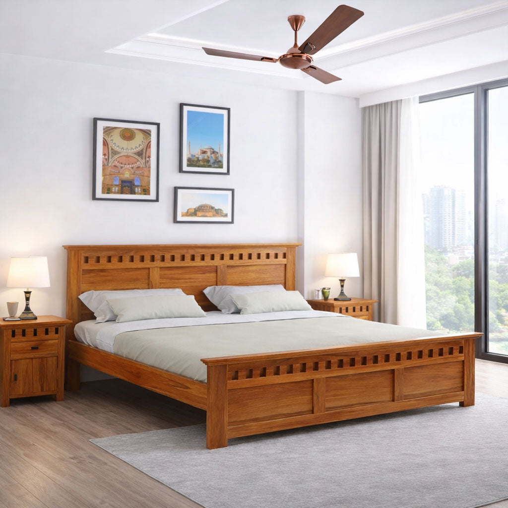 King Size Without Storage Double Bed Cot Palang - Honey Finish