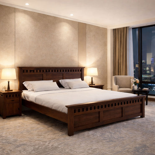 King Size Without Storage Double Bed Cot Palang - Walnut Finish