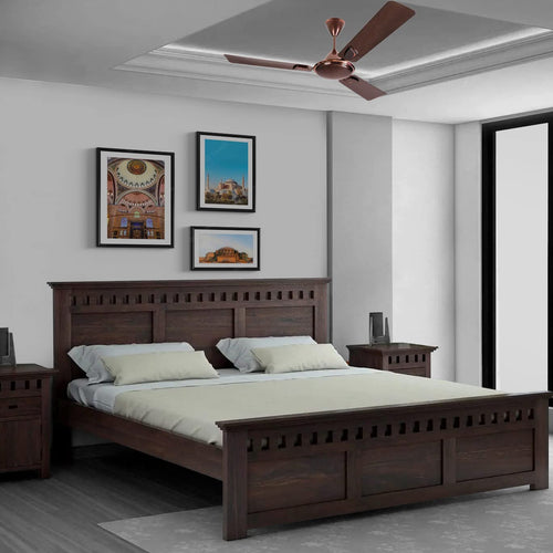 King Size Without Storage Double Bed Cot Palang - Walnut Finish