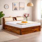 King Size Double Bed With Drawer Storage | Honey Finish