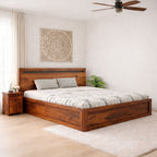 Queen Size Bed With Box Storage | Honey Finish