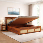 Queen Size Bed With Hydraulic Storage | Honey Finish