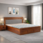 Queen Size Box Storage Double Bed Cot Palang - Grey & Honey