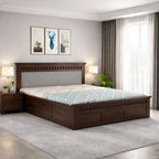 Queen Size Box Storage Double Bed Cot Palang - Grey & Walnut