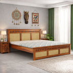 Queen Size Cane Bed Without Storage | Honey Finish