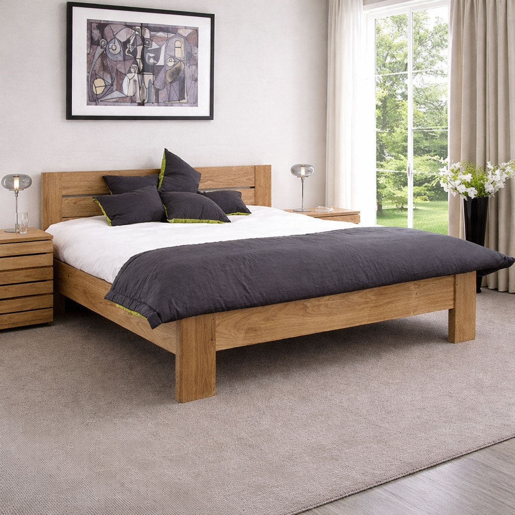 Queen Size Double Bed Without Storage | Stone Finish