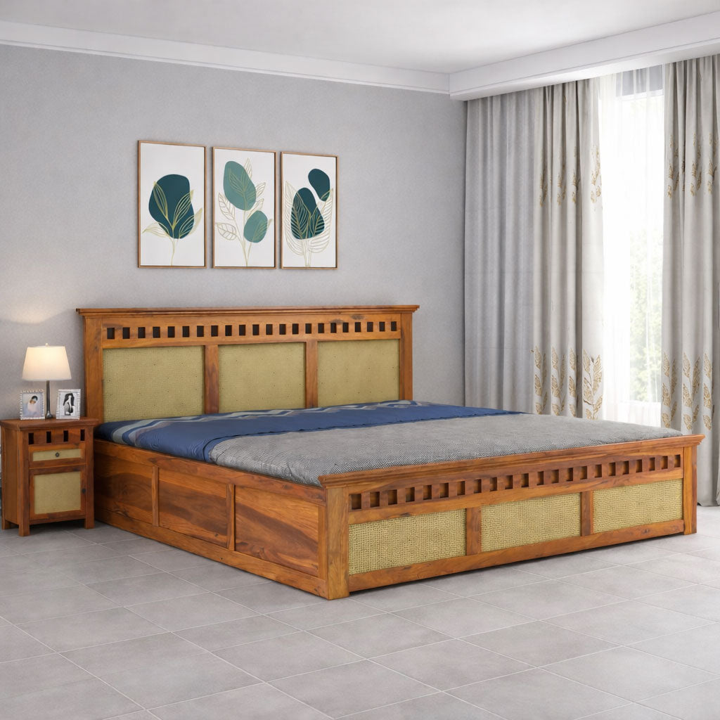 Queen Size Wooden Double Cot Bed With Storage