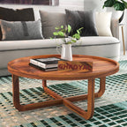 Sheesham Wood Round Center Coffee Table Wooden Teapoy Tea Cocktail Tables Furniture for Home Office Living Room Bedroom Hall