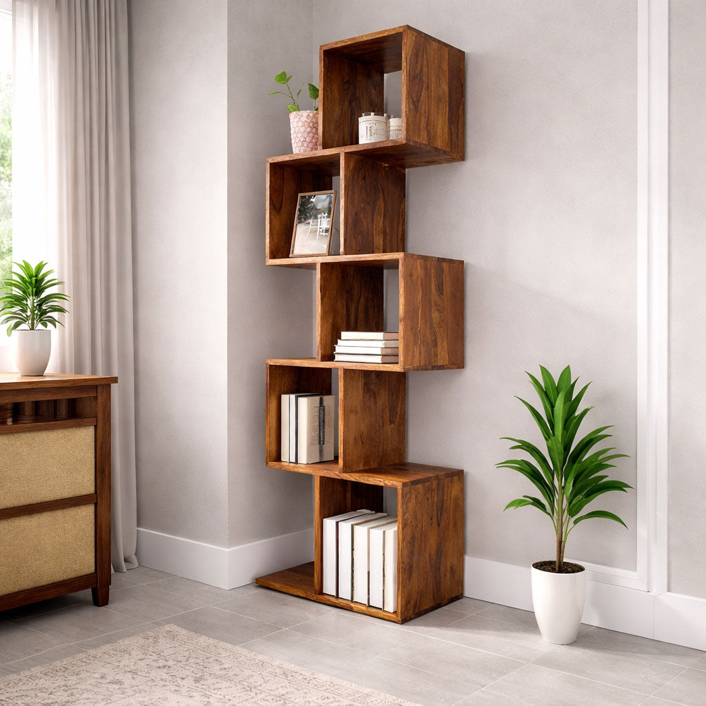 Sheesham Wood 5 Tier Book Shelf Wooden Book Case for Living Room Home