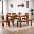 Sheesham Wood 6 Seater Dining Table with 4 Chairs and Bench Wooden Dinner Table Furniture Set for Living Room Hall Home & Office