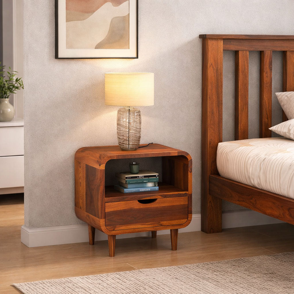 Sheesham Wood Bedside End Table - Honey Finish