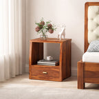 Sheesham Wood Bedside Table With 1 Drawer - Honey Finish