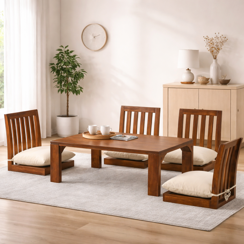 Sheesham Wood Japanese 4 Seater Dining Table Wooden Low Height Dinner Table for Living Room Home and Restaurant