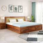 Sheesham Wood Queen Size Bed with Box Storage for Bedroom Living Room Home Hotel Bed with Headboard Pannel Wooden Double Bed Cot Palang Furniture