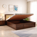 Sheesham Wood Queen Size Bed with Hydraulic Storage for Bedroom Living Room Home Hotel Furniture Wooden Double Bed Cot Palang for Guest Room