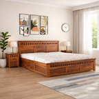Sheesham Wood Queen Size Kuber Bed with Box Storage for Bedroom Living Room Home Hotel Wooden Double Bed Cot Palang Furniture