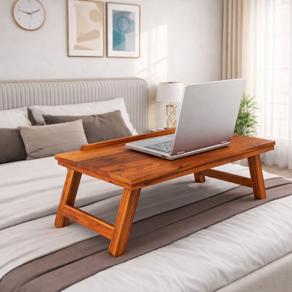Sheesham Wood Rectangle Laptop Desk and Study Table | Solid Wooden Adjustable and Foldable Design Table for Home and Office