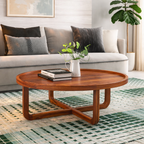 Sheesham Wood Round Center Coffee Table Wooden Teapoy Tea Cocktail Tables Furniture for Home Office Living Room Bedroom Hall