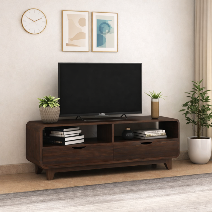 Wood Sideboard Low Height TV Stand - Walnut Finish