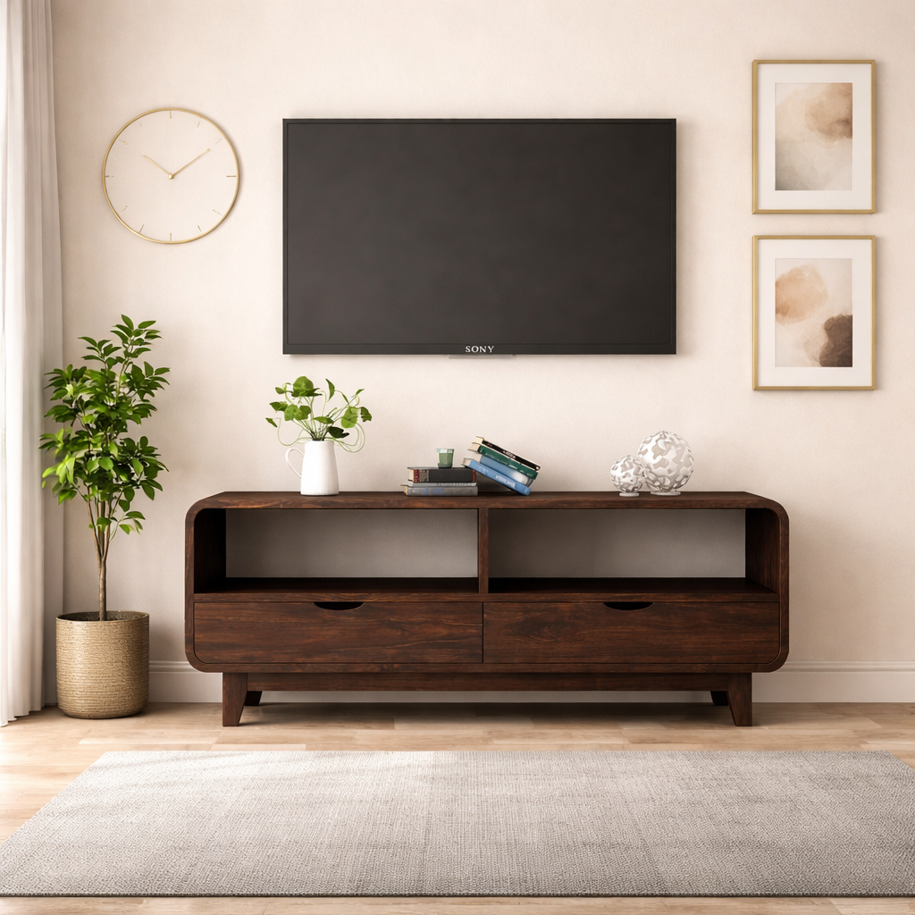 Sideboard Low Height TV Cabinet - Walnut Finish - Medium Size