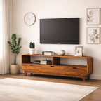 Sheesham Wood TV Cabinet with 3 Drawer Storage TV Stand Table Wooden Furniture Entertainment Unit for Living Room Home