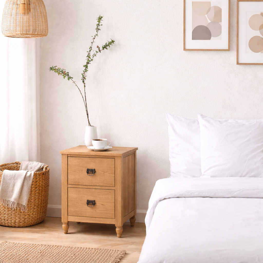 Sheesham Wood Bedside Table with 2 Drawers Storage Furniture Wooden Sofa Side Table Night Stand End Table for Bedroom Living Room Home Office