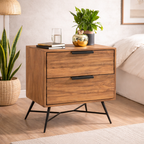 Sheesham Wood Bedside Table with 2 Drawers Storage Wooden Sofa Side Table Night Stand End Table Furniture for Bedroom Living Room Home Office