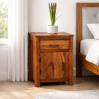 Sheesham Wood Bedside Table with One Drawer and Cabinet Storage for Bedroom, Living Room, Office Nightstand Sofa Side Table End Table Furniture