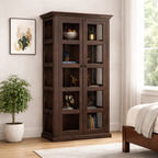 Sheesham Wood Bookshelf with Glass Door for Home Library Solid Wood Bookcase Wooden Crockery Cabinet for Kitchen Book Shelf