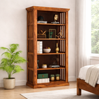 Sheesham Wood Bookshelf with Open Shelf Storage Wooden Bookcase Cabinet Furniture Display Unit for Home Office Living Room, Bedroom