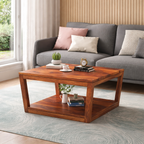 Sheesham Wood Coffee Table with Open Shelf Storage Wooden Tea Tables Solid Wood Center Table Furniture for Bedroom Living Room Home Office