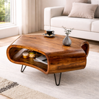 Sheesham Wood Coffee Table with Shelf Storage Wooden Teapoy Tea Table Center Table Furniture for Bedroom Living Room Home Office