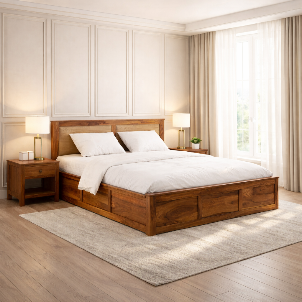 Sheesham Wood King Size Bed With Open Dual Storage