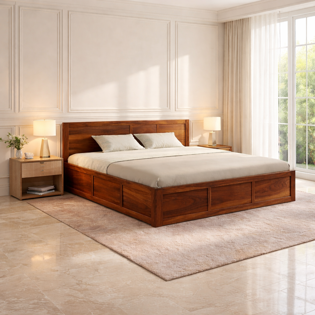 Sheesham Wood King Size Bed with Box Storage for Bedroom Furniture Wooden Palang for Living Room Furniture