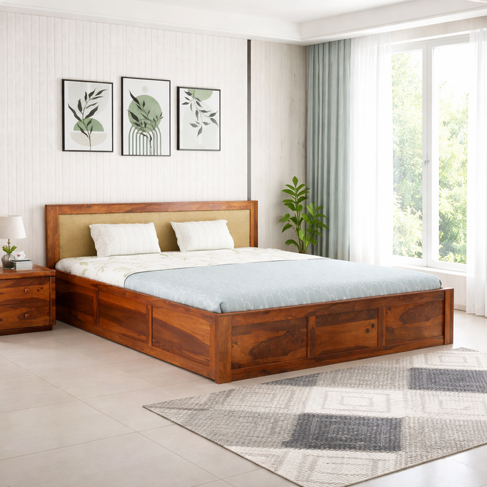 Sheesham Wood King Size Bed with Box Storage for Bedroom Living Room Home Hotel Wooden Double Bed Cot Palang Furniture