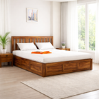 Sheesham Wood King Size Bed with Box Storage for Bedroom Living Room Home Hotel Wooden Double Bed Cot Palang Furniture