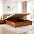 Sheesham Wood King Size Bed with Hydraulic Storage for Bedroom Living Room Home Hotel Furniture Wooden Double Bed Cot Palang for Guest Room