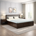 Sheesham Wood King Size Bed with Storage for Bedroom Living Room Home Hotel Bed with Cushion Headboard Pannel Wooden Double Bed Cot Palang Furniture -1 Year Warranty